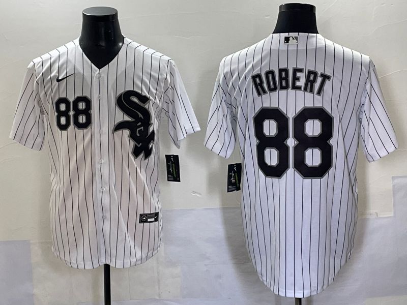 Men 2025 Chicago White Sox 88 Robert White Stripe Game Nike MLB Jersey style 7038
